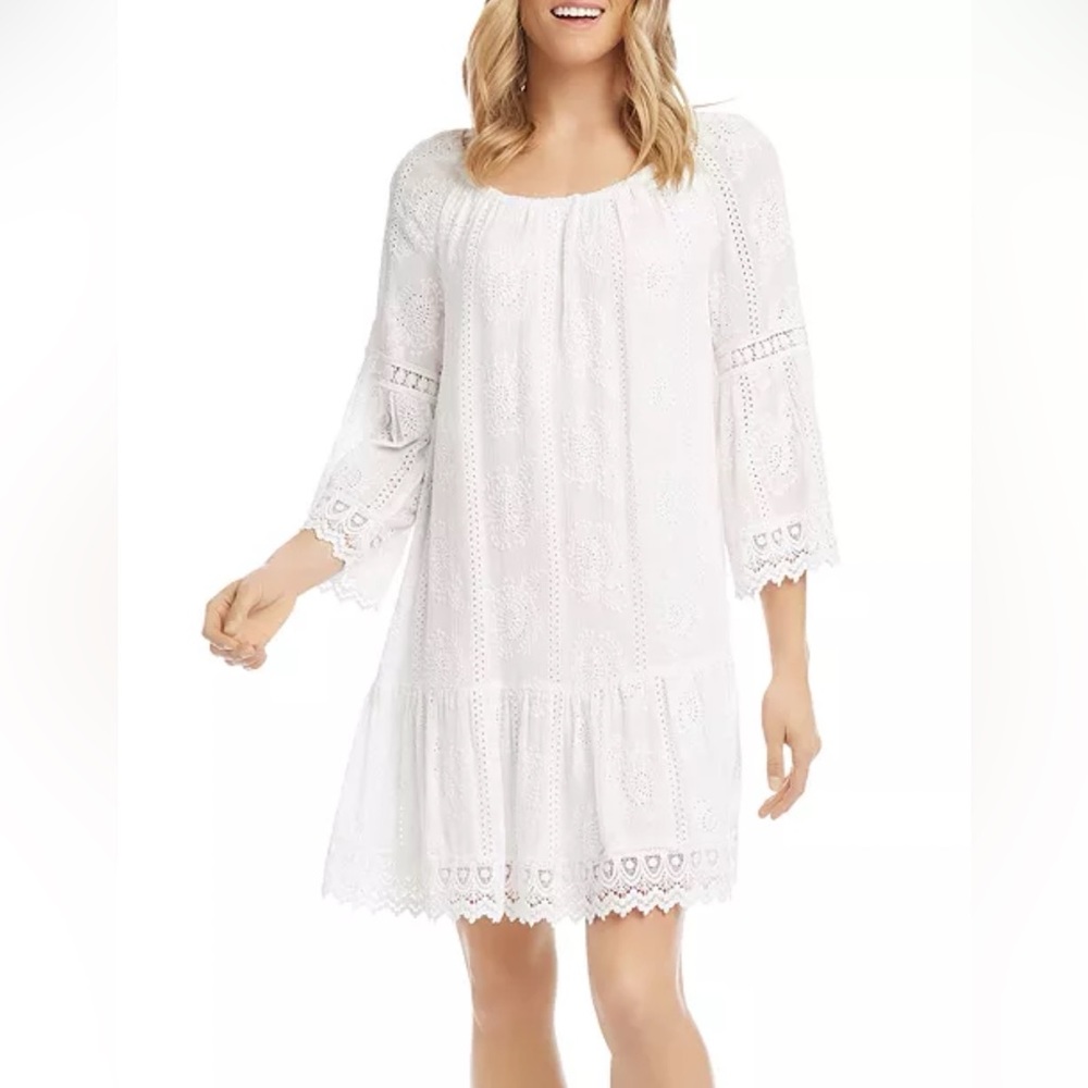 Karen Kane Women’s Mixed Embroidered Eyelet Lace A-line Dress White S
